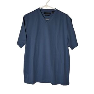 Axist Mens V-Neck Short Sleeve Textured Shirt Blue Modern Fit Medium